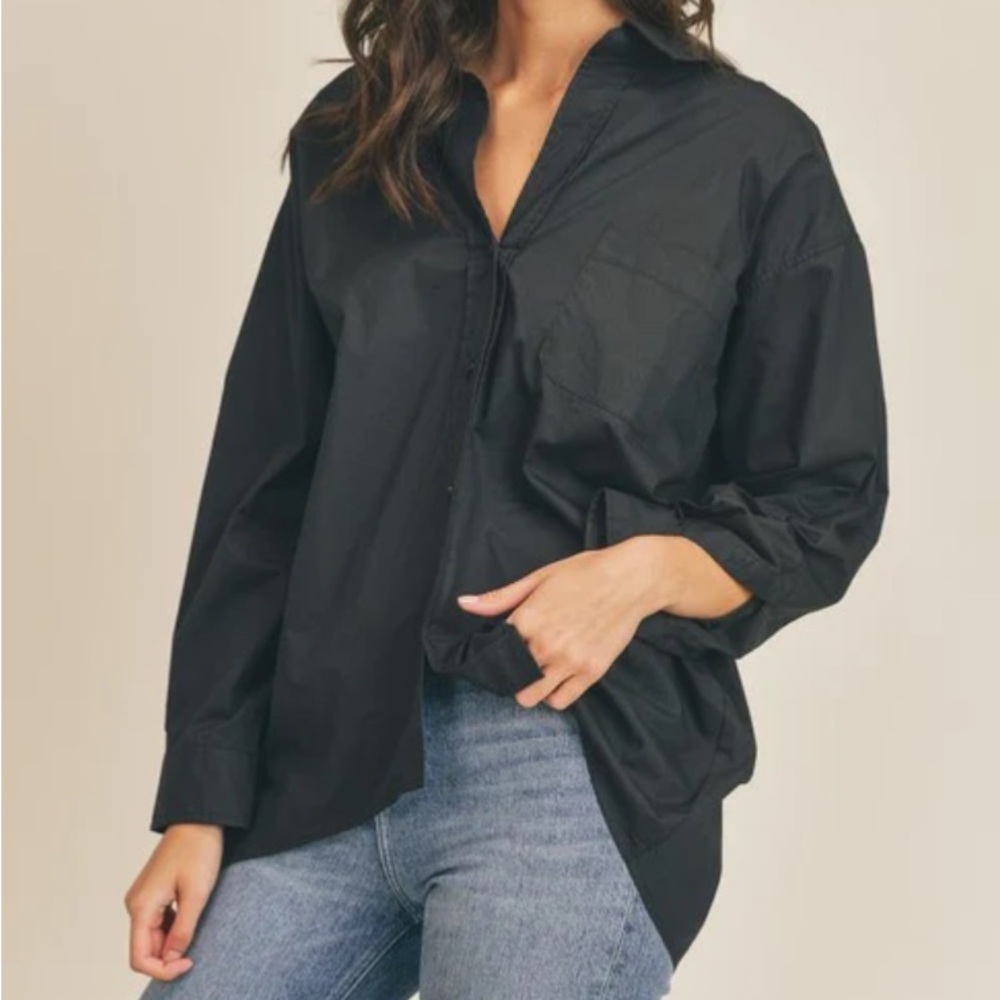 Mable Oversized Poplin
Button Down Shirt -
Black Sz ML
